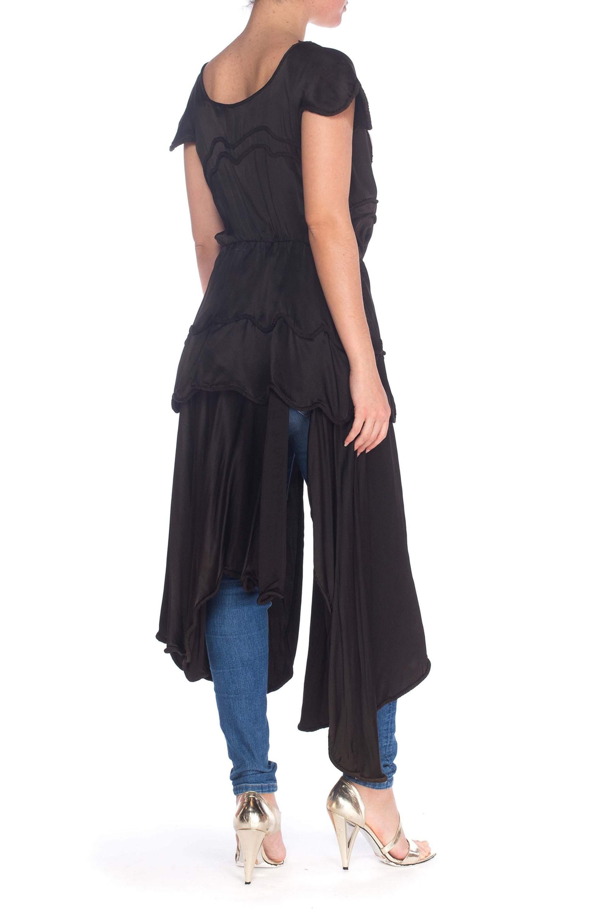 Edwardian Black Silk Satin Low Scoop Dress For Layering In Good Condition For Sale In New York, NY