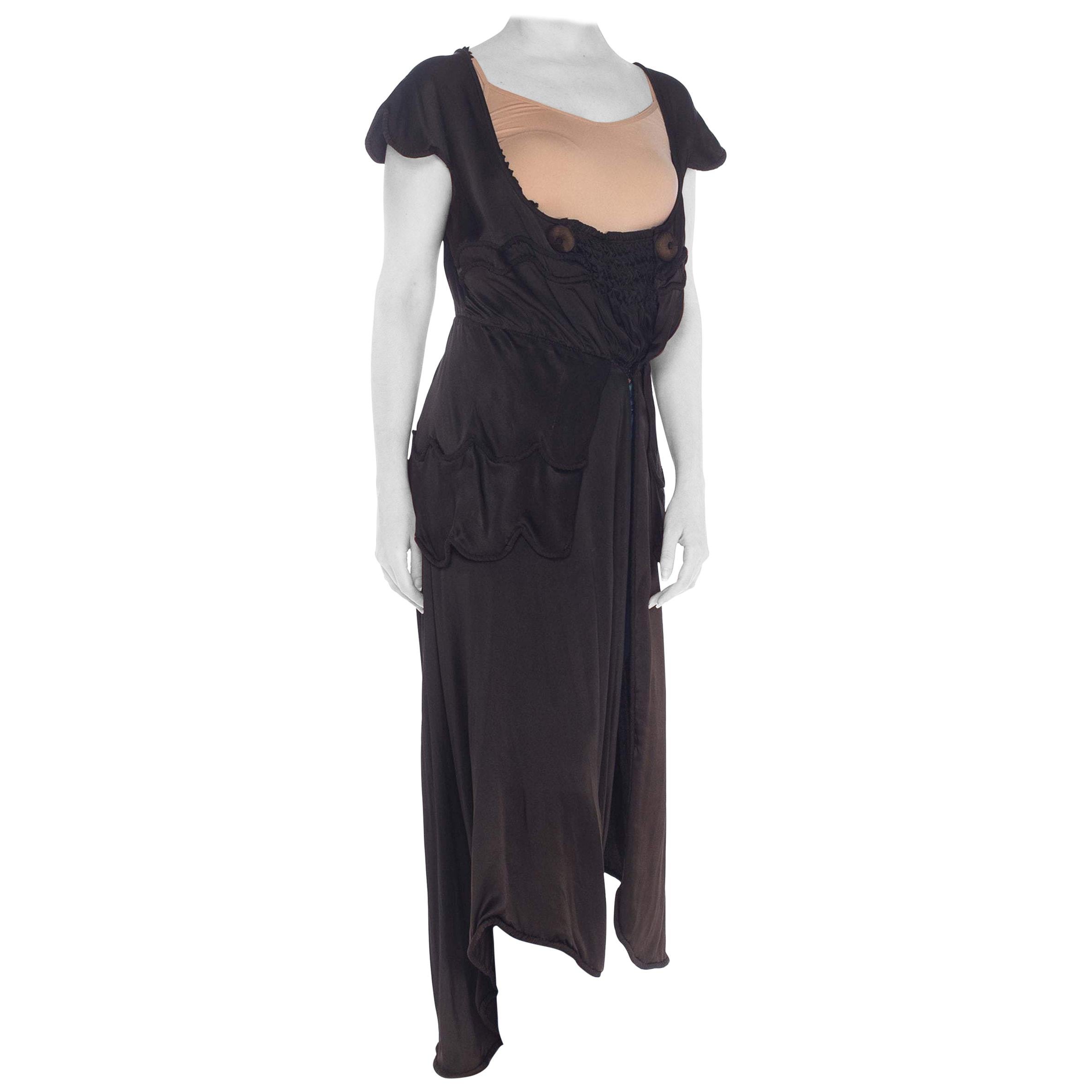 Edwardian Black Silk Satin Low Scoop Dress For Layering For Sale