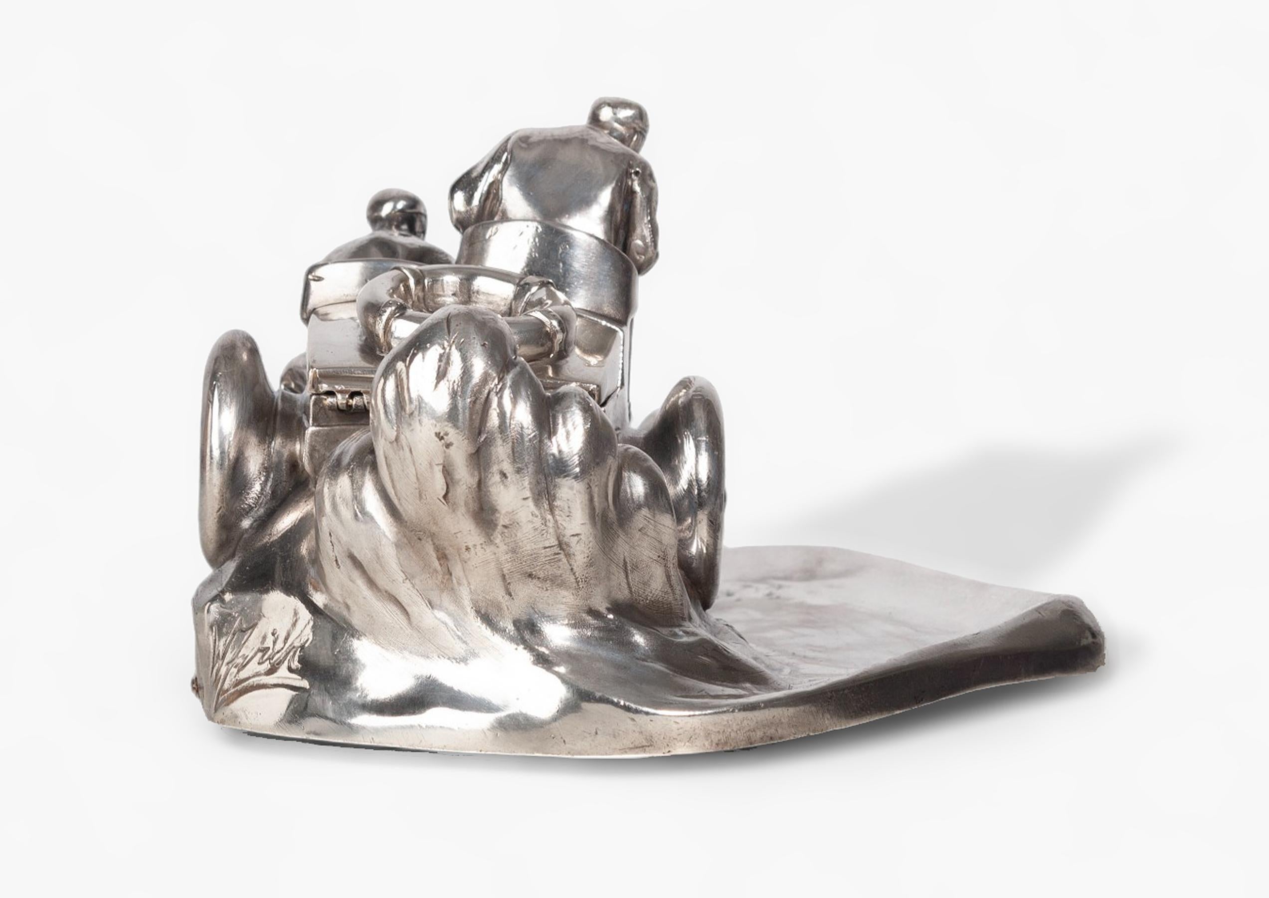 1910s Silvered Pewter Race Car Inkwell by Wilhelm Zwick for Kayserzinn, Germany In Good Condition In North Miami, FL