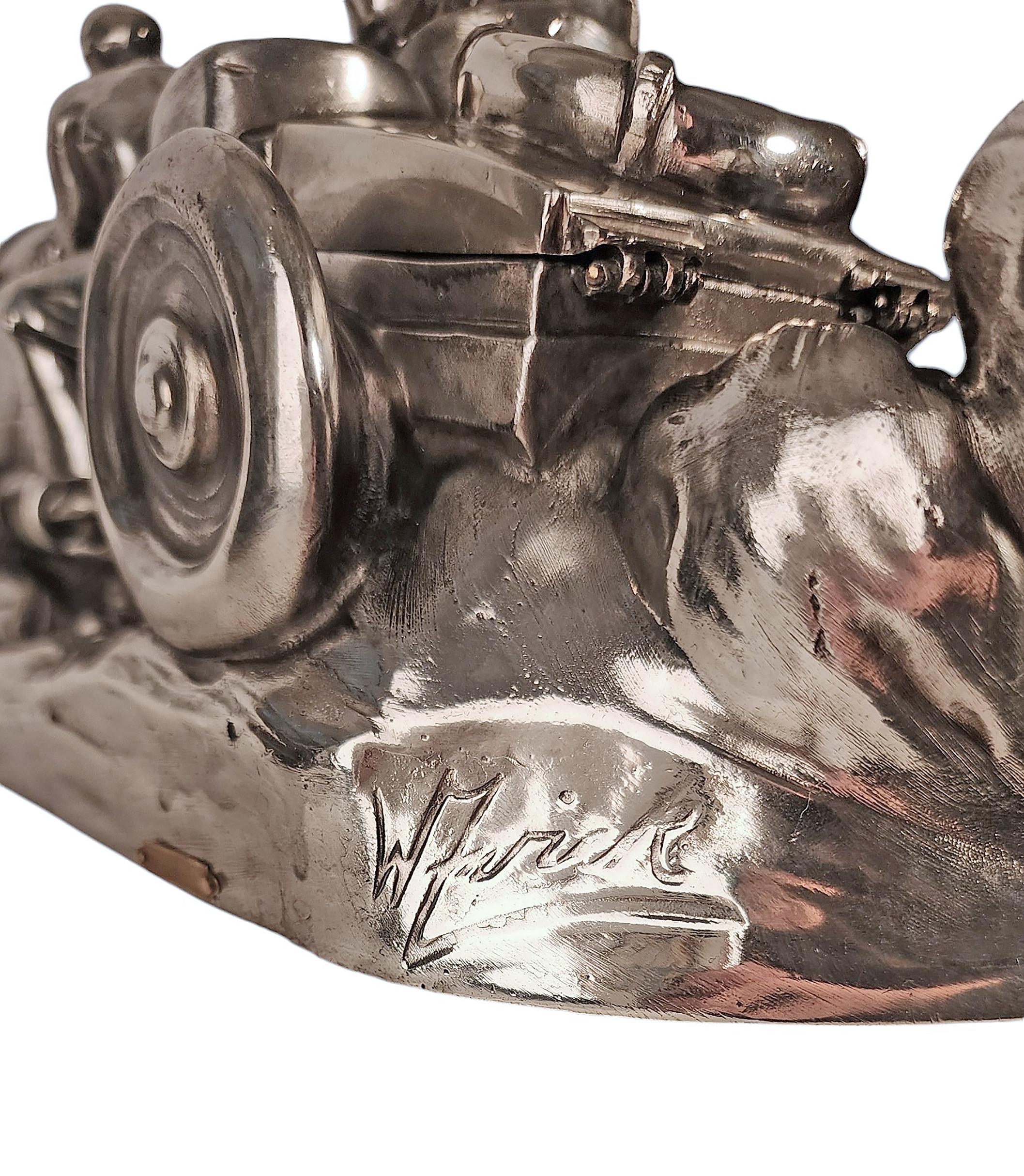 1910s Silvered Pewter Race Car Inkwell by Wilhelm Zwick for Kayserzinn, Germany 2