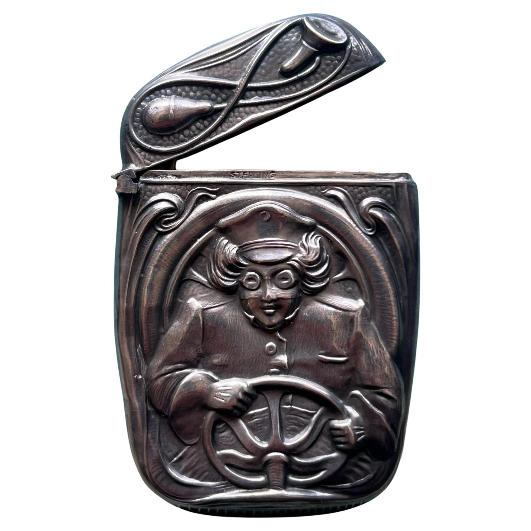 1910s Sterling Silver Blankinton Match Safe • Automobile Chauffeur Driver