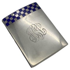 Antique 1910's Sterling Silver Cigarette Case w/ Cobalt Blue Enameled Checker Pattern