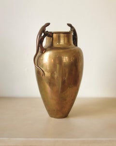 1910s Swedish Brass Vase with Lizard ornaments