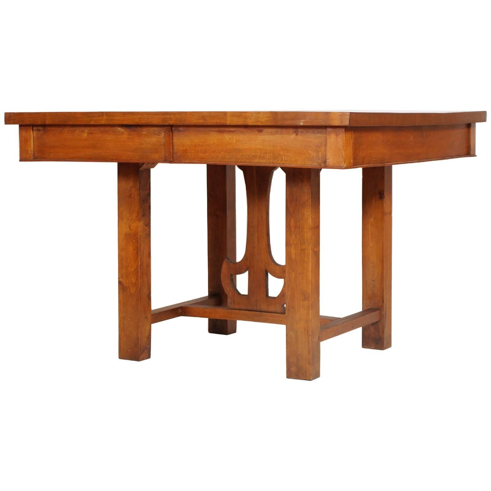 Austrian 1910s Tirolean Art Nouveau Table, Solid Larch and Fir Restored and Wax-Polished For Sale