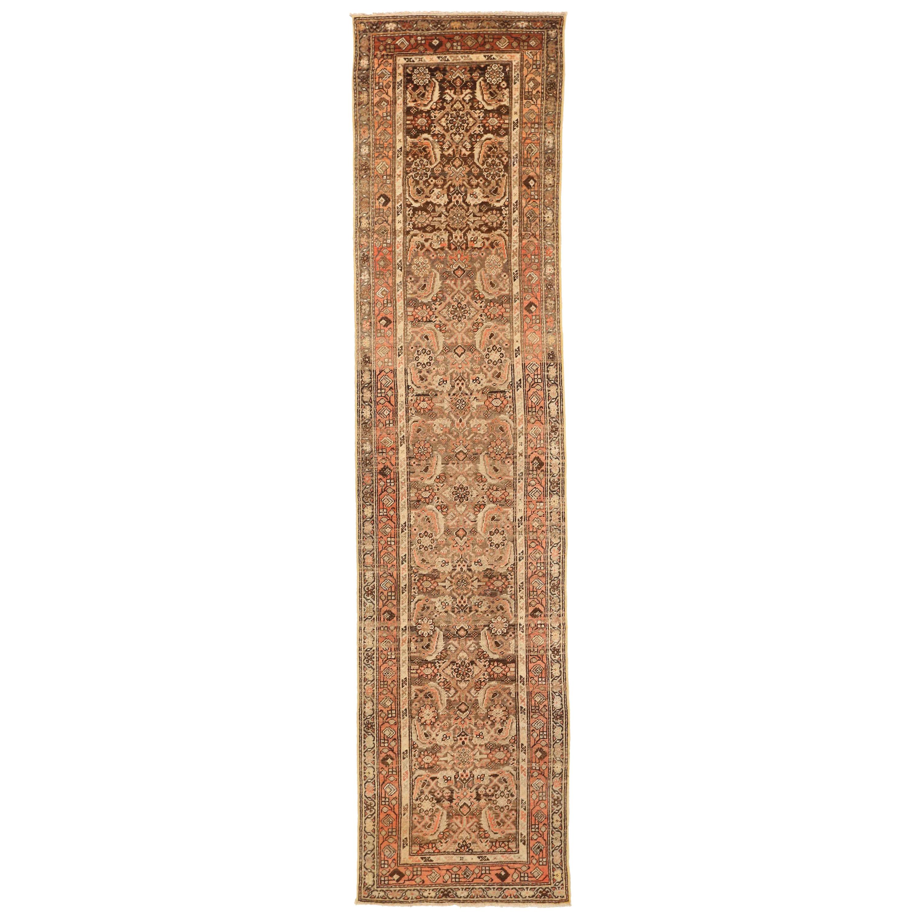 1910s Twin Antique Persian Rug Mahal Style with Flower and Medallion Patterns For Sale