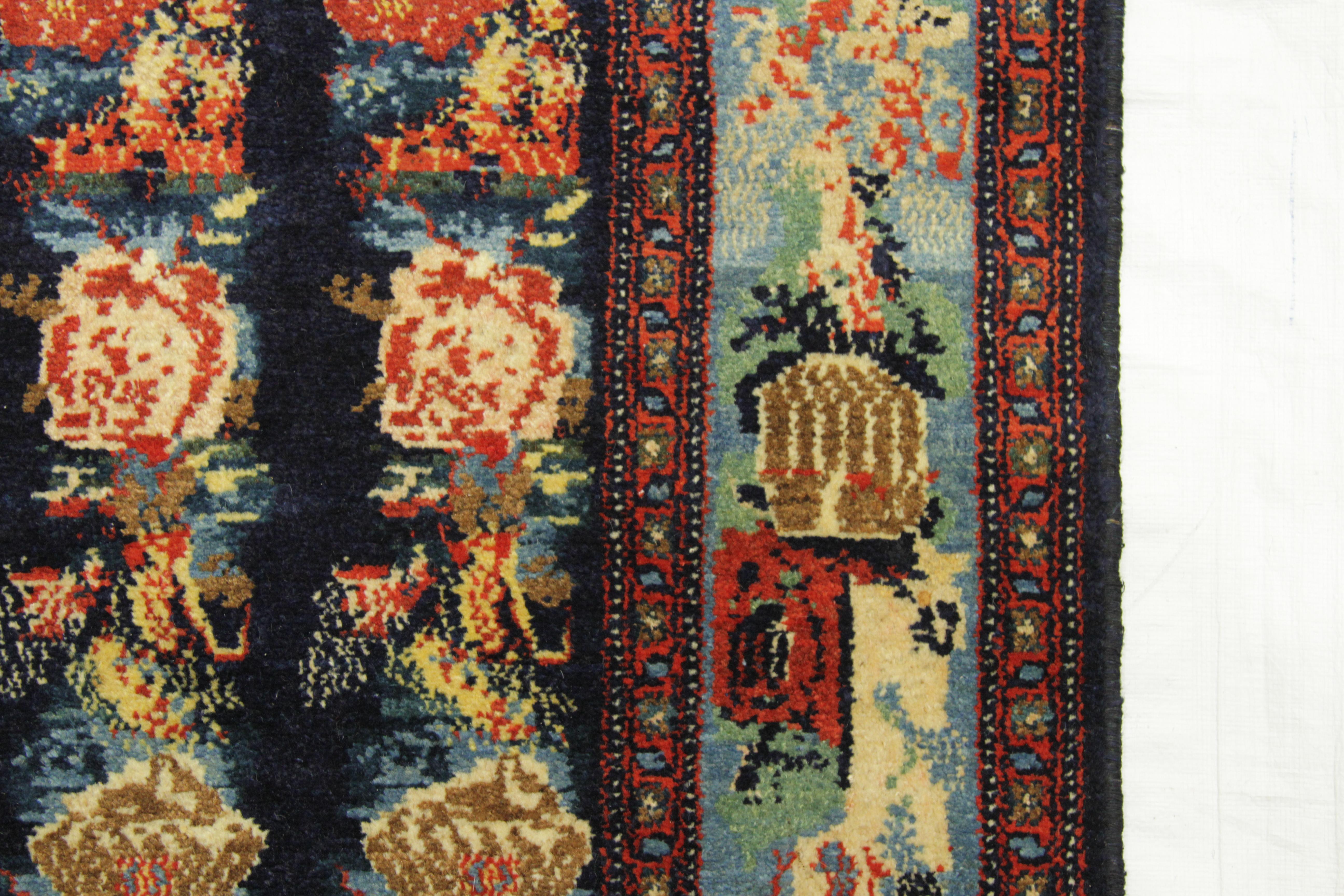 1910s Twin Antique Persian Seneh Rug With Enchanting Floral Patterns For Sale 1