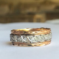 1910s Unisex Antique Edwardian Rose Gold Platinum Diamond Band