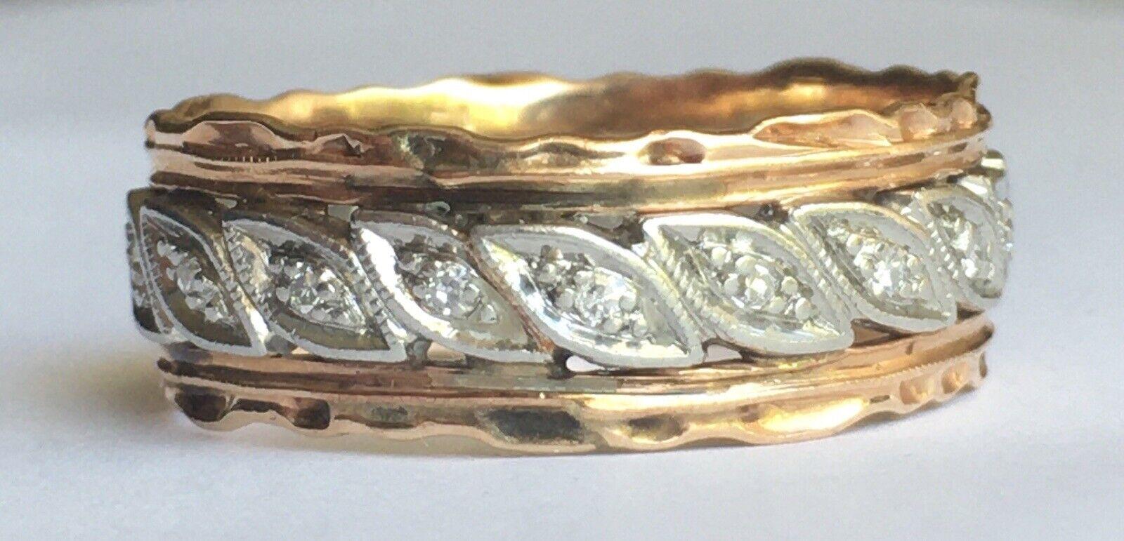1910s Unisex Antique Edwardian Rose Gold Platinum Diamond Band In Good Condition For Sale In Santa Monica, CA