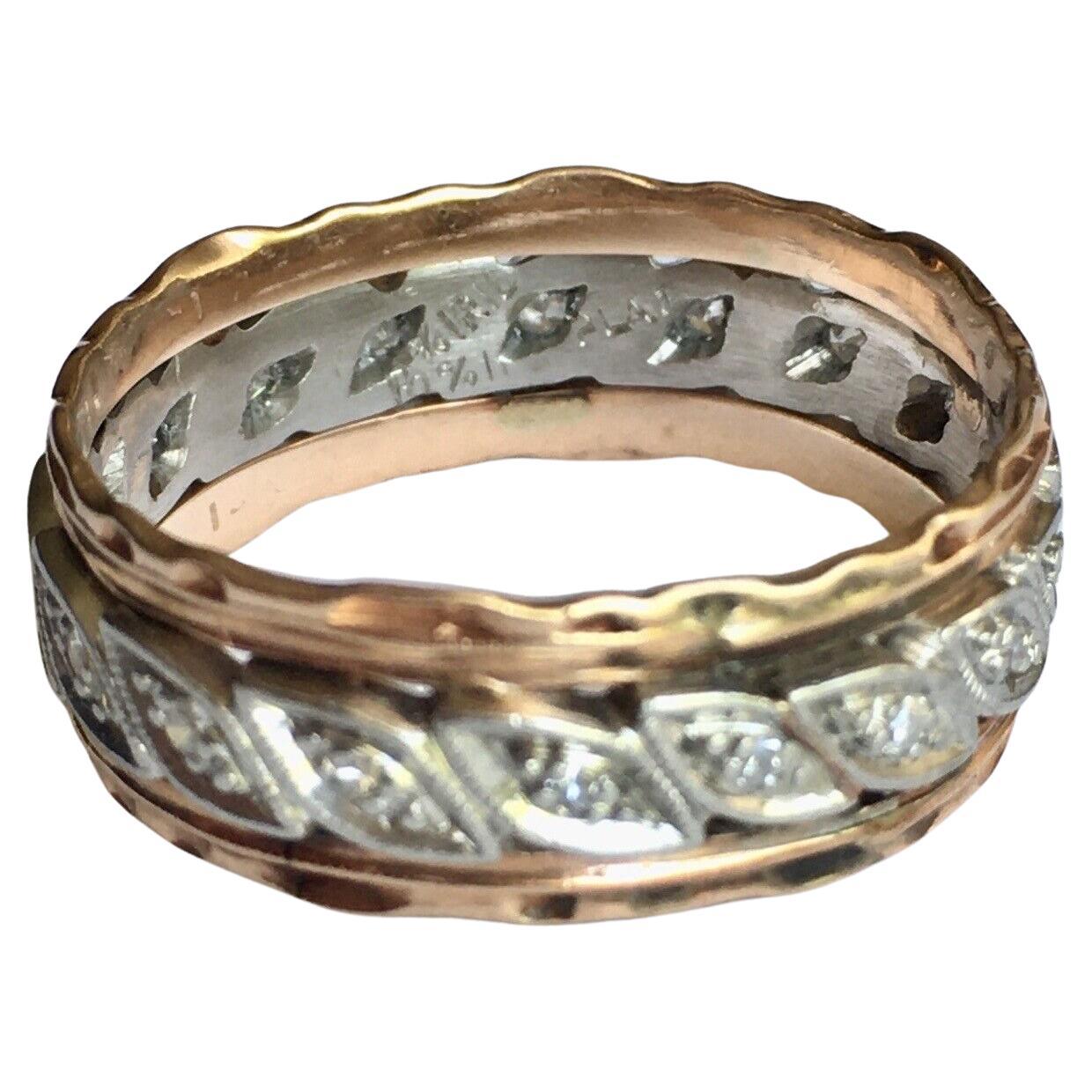 1910s Unisex Antique Edwardian Rose Gold Platinum Diamond Band