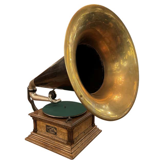 Replica Grammofono Lettore 78 Giri Tondo Fonografo Corno Ottone HMV Vintage Cari Replica Grammofono Lettore 78 Giri Tondo Fonografo Corno Ottone HMV Vintage Cari