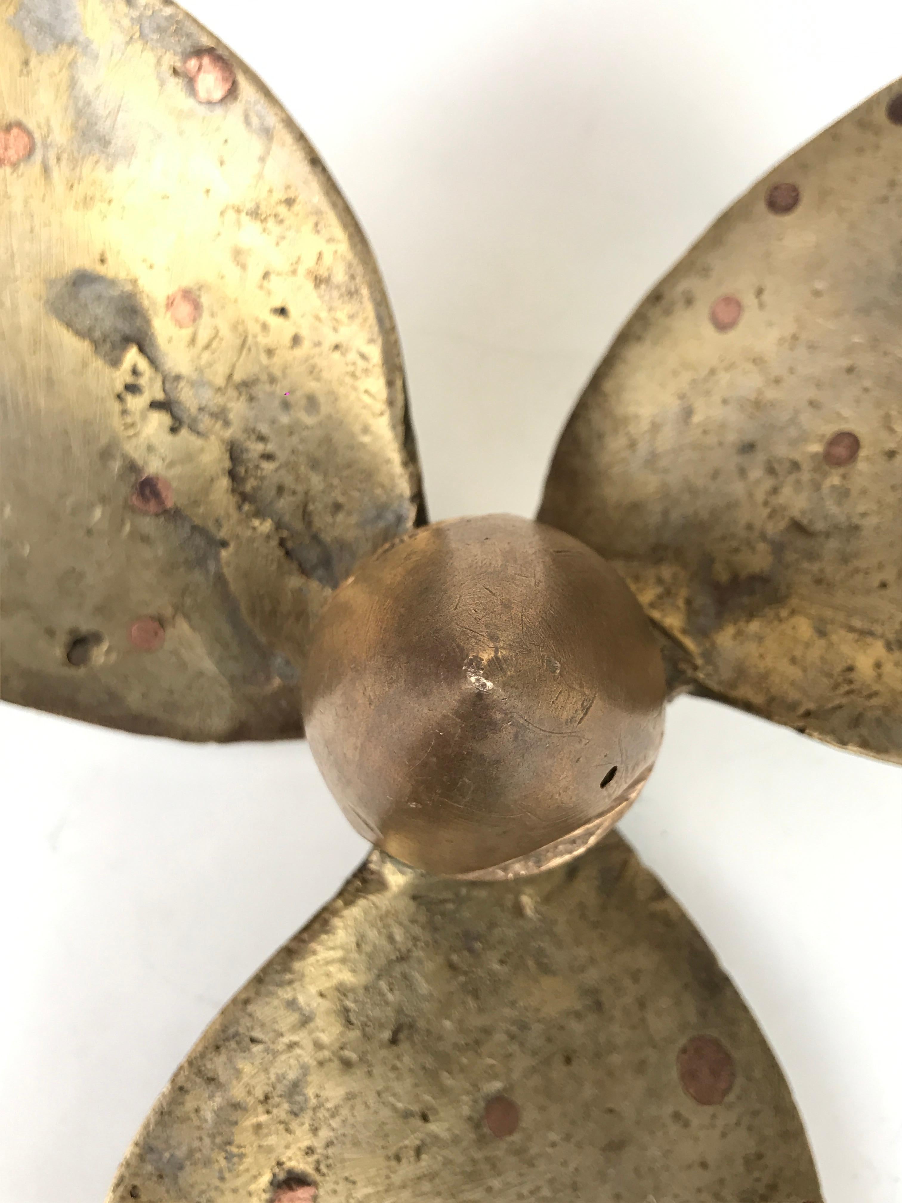 1910s Vintage Three Blades Brass and Copper Boat Propeller Made in Italy For Sale 1