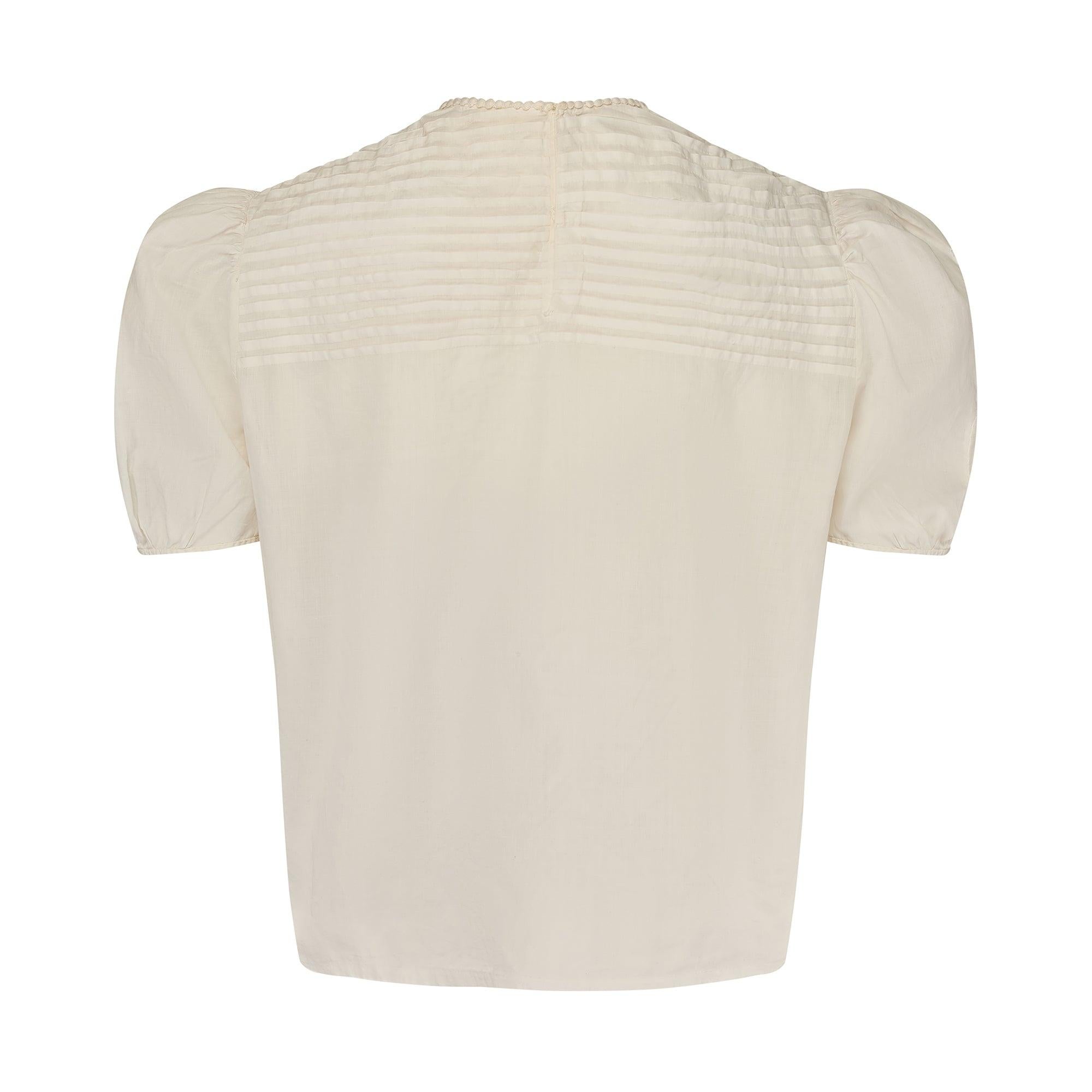 Blusa blanca de algodón y encaje con paneles delanteros de la década de 1910 Blanco en venta