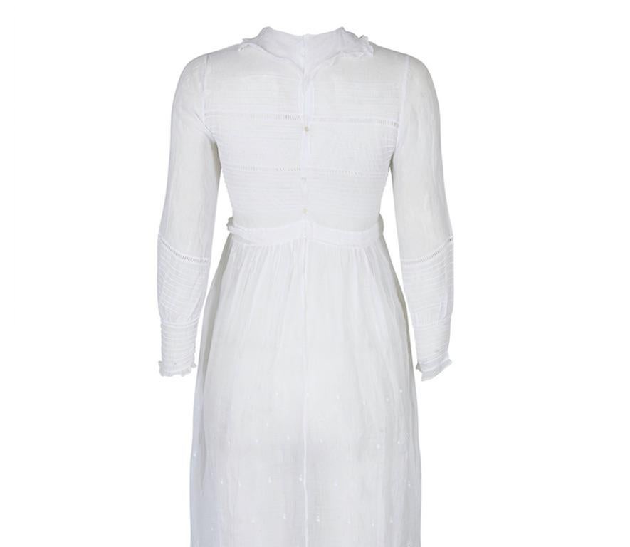 1910s White Cotton Muslin Tea Dress In Excellent Condition For Sale In London, GB