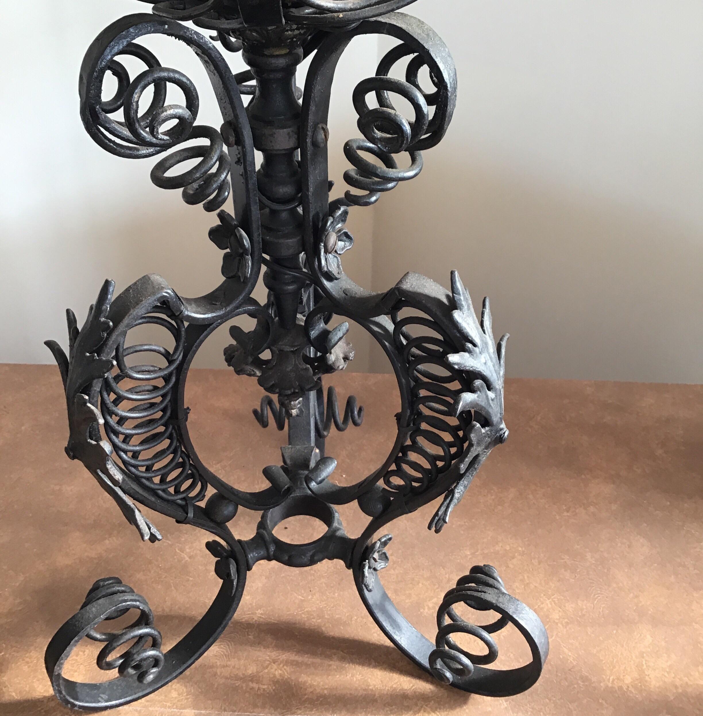 Metal 1910s Converted  Wrought Iron oil  lantern to Single Lamp