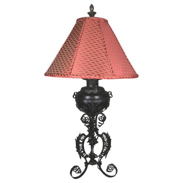 1910s Converted  Wrought Iron oil  lantern to Single Lamp