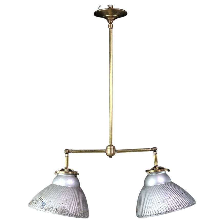 1910s X-Ray Glass Shades Double Pendant Light New Brass Hardware For Sale