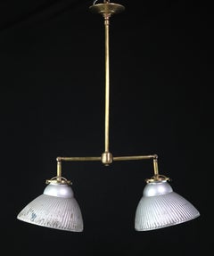 Lampada a sospensione doppia con paralumi in vetro a raggi X del 1910, nuova ferramenta in ottone