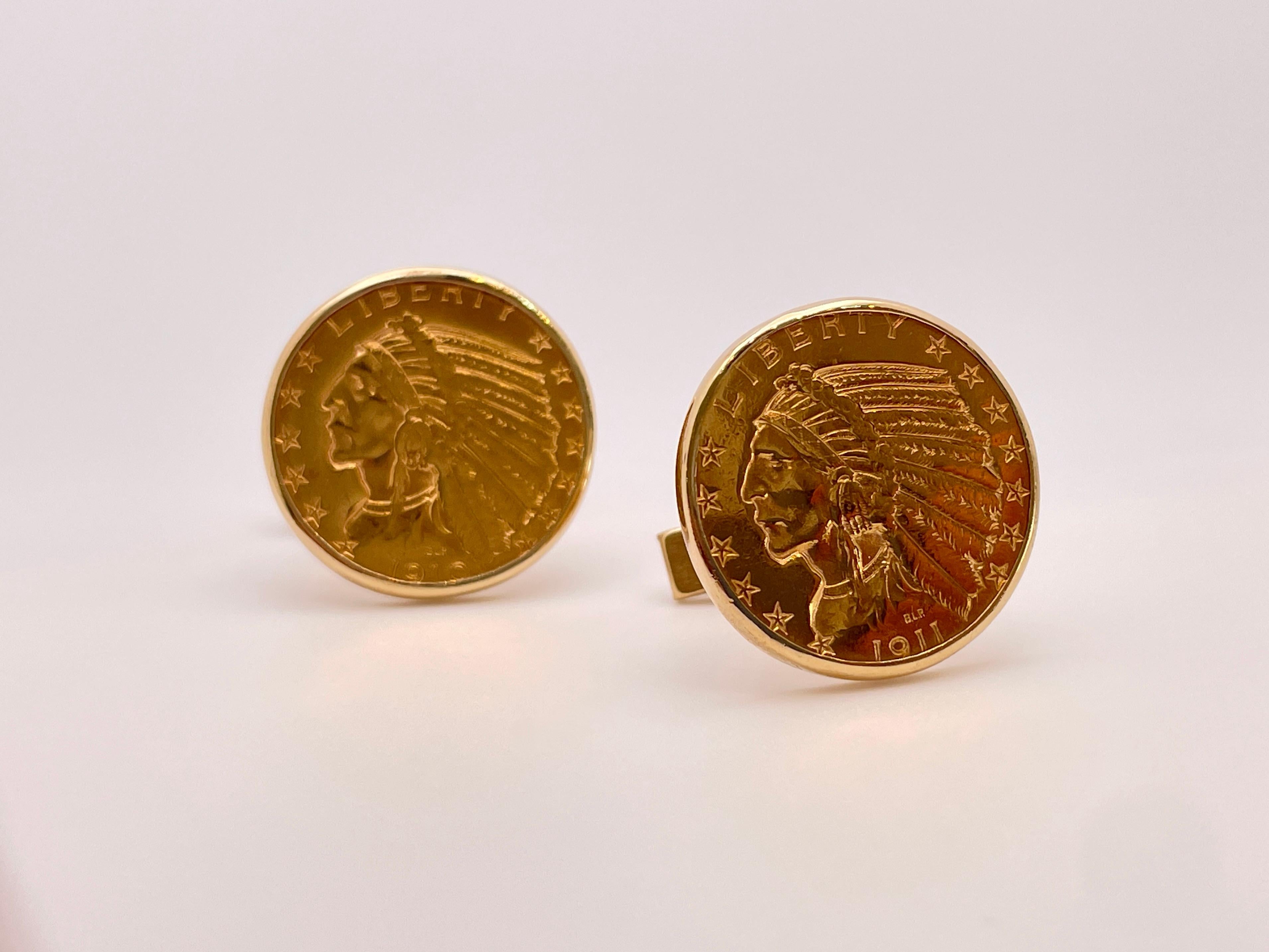 Amérindien Pièces d'or indiennes de 1911 et 1910 5 $ en vente