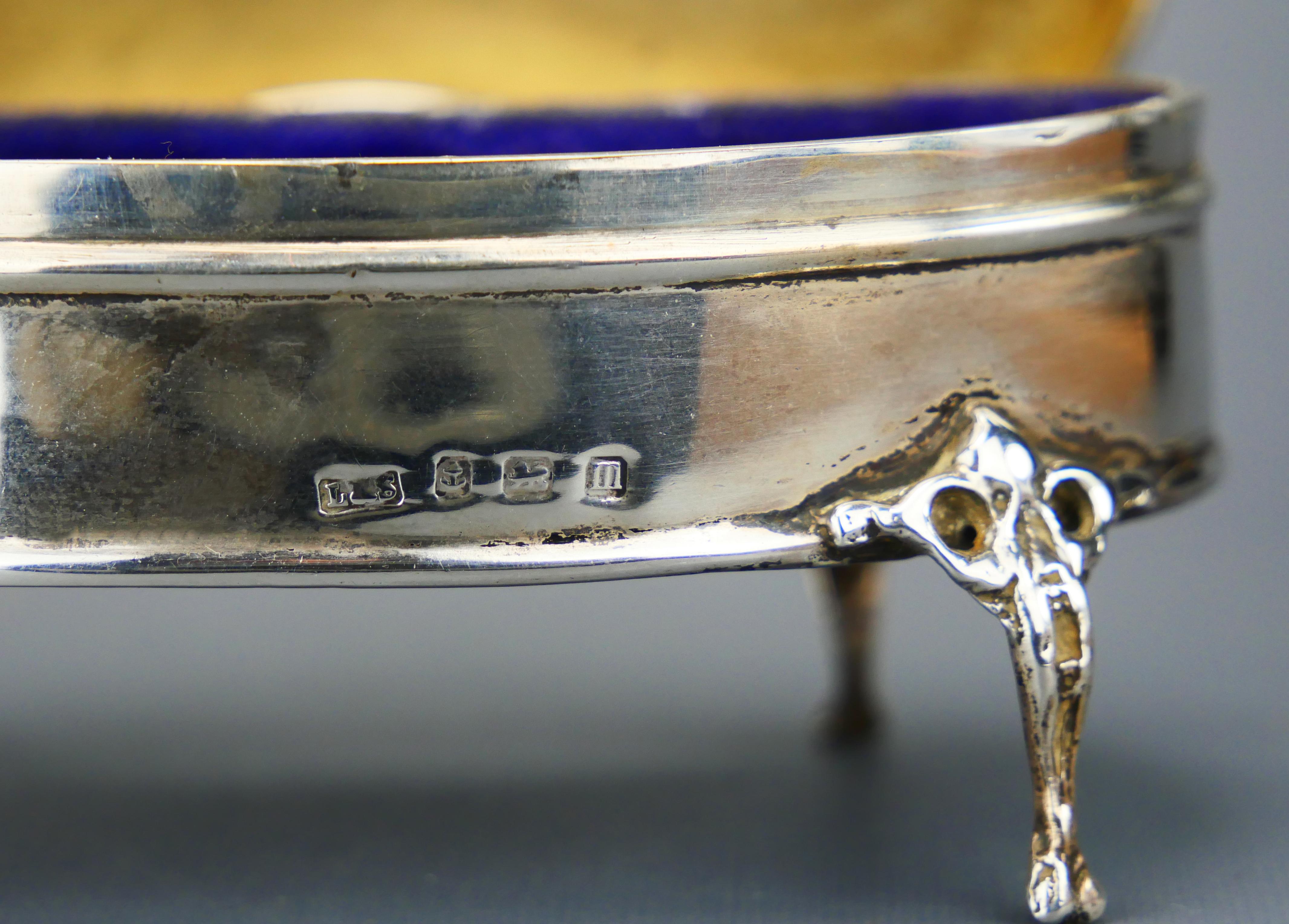 1911 Antique British Kidney Jewelry Vanity Ring Box 925 Sterling Silver / 65gr 7