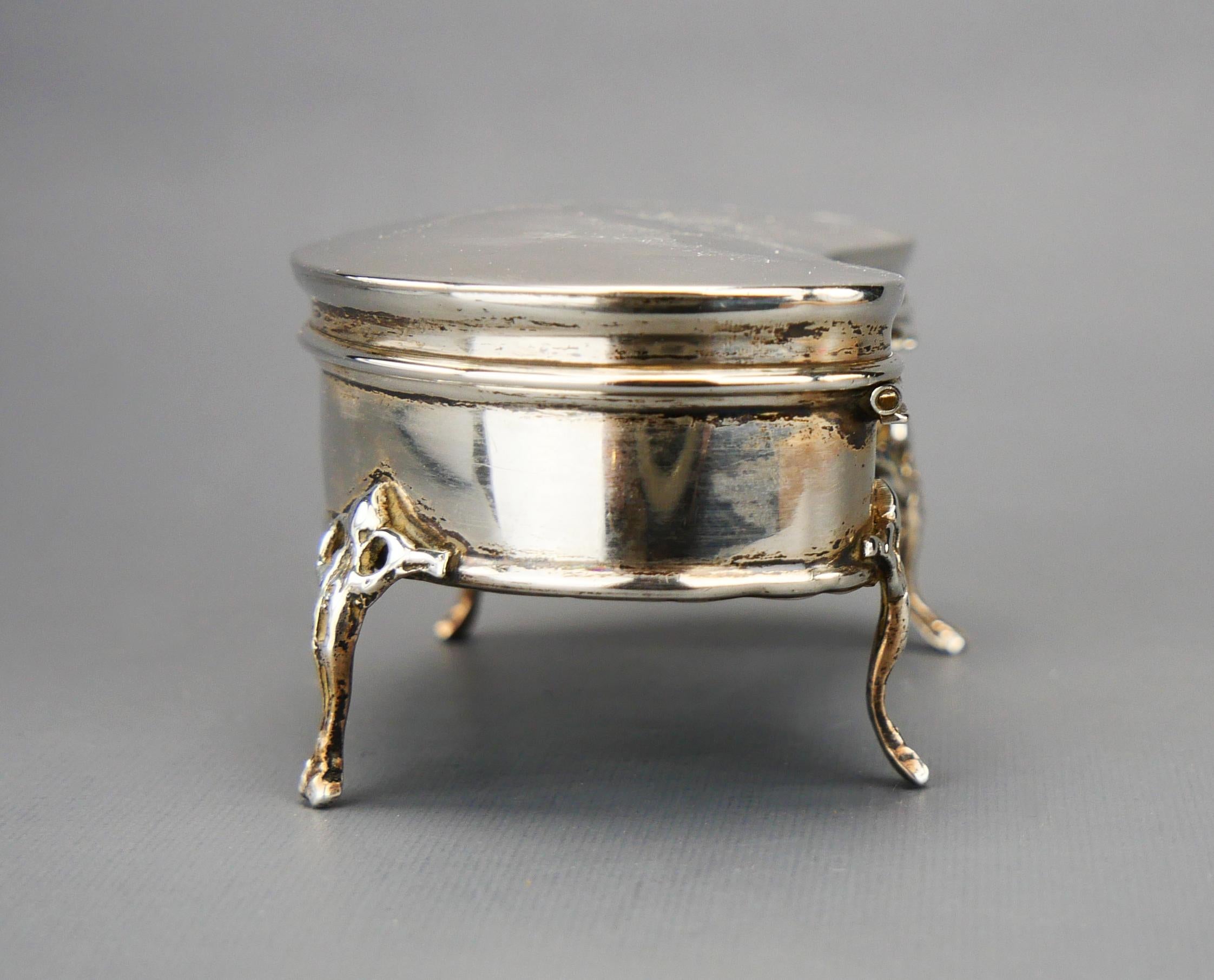 1911 Antique British Kidney Jewelry Vanity Ring Box 925 Sterling Silver / 65gr 3