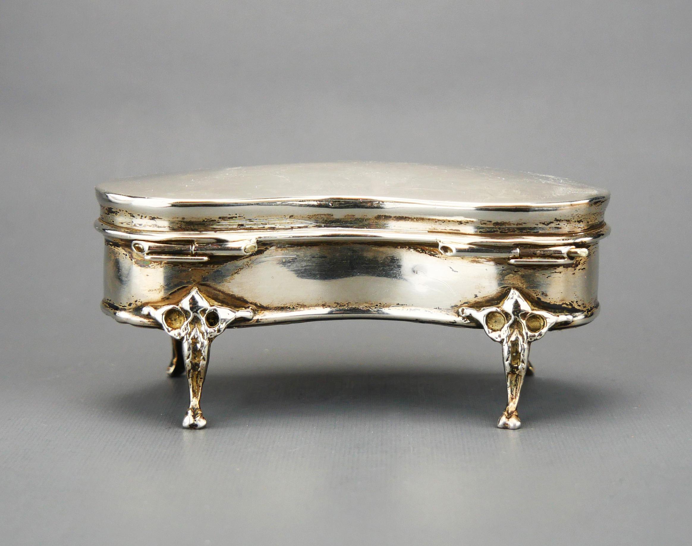 1911 Antique British Kidney Jewelry Vanity Ring Box 925 Sterling Silver / 65gr 4