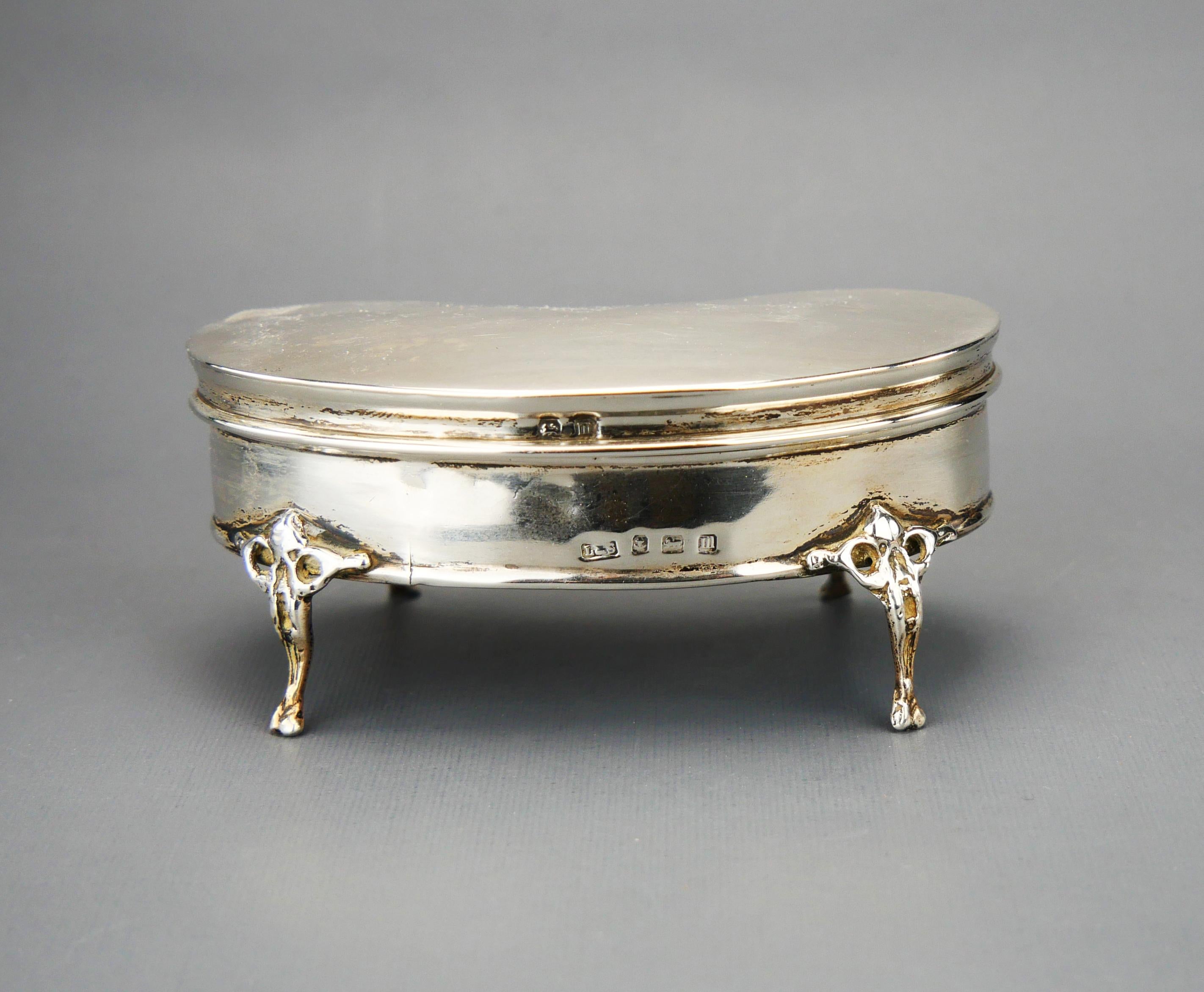1911 Antique British Kidney Jewelry Vanity Ring Box 925 Sterling Silver / 65gr 5