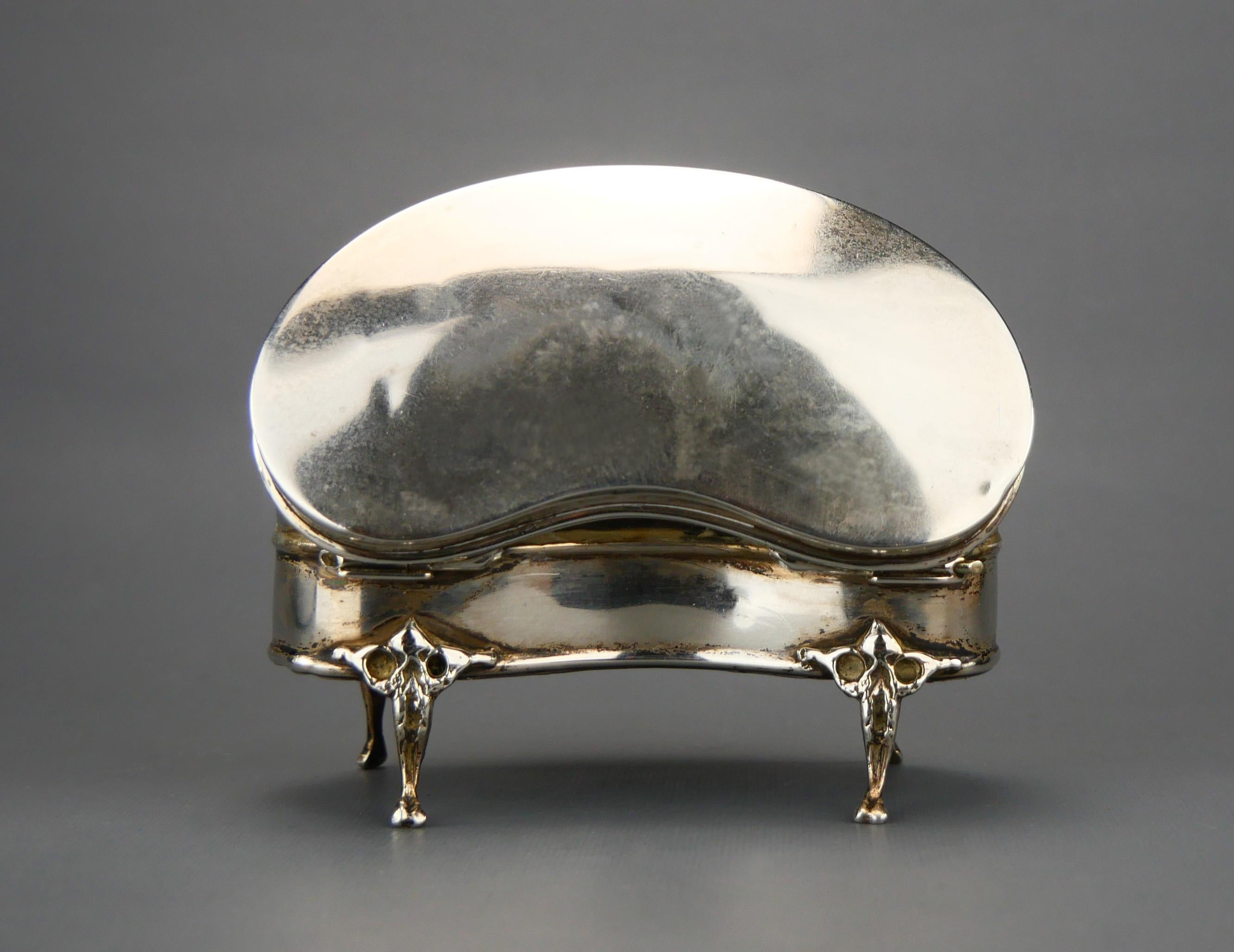 1911 Antique British Kidney Jewelry Vanity Ring Box 925 Sterling Silver / 65gr 2