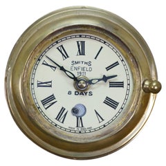 Antike englische Smiths Enfield-Schiffsuhr aus Messing im maritimen Stil, 8-Tage-Gang, 6" (aus dem Jahr 1911)