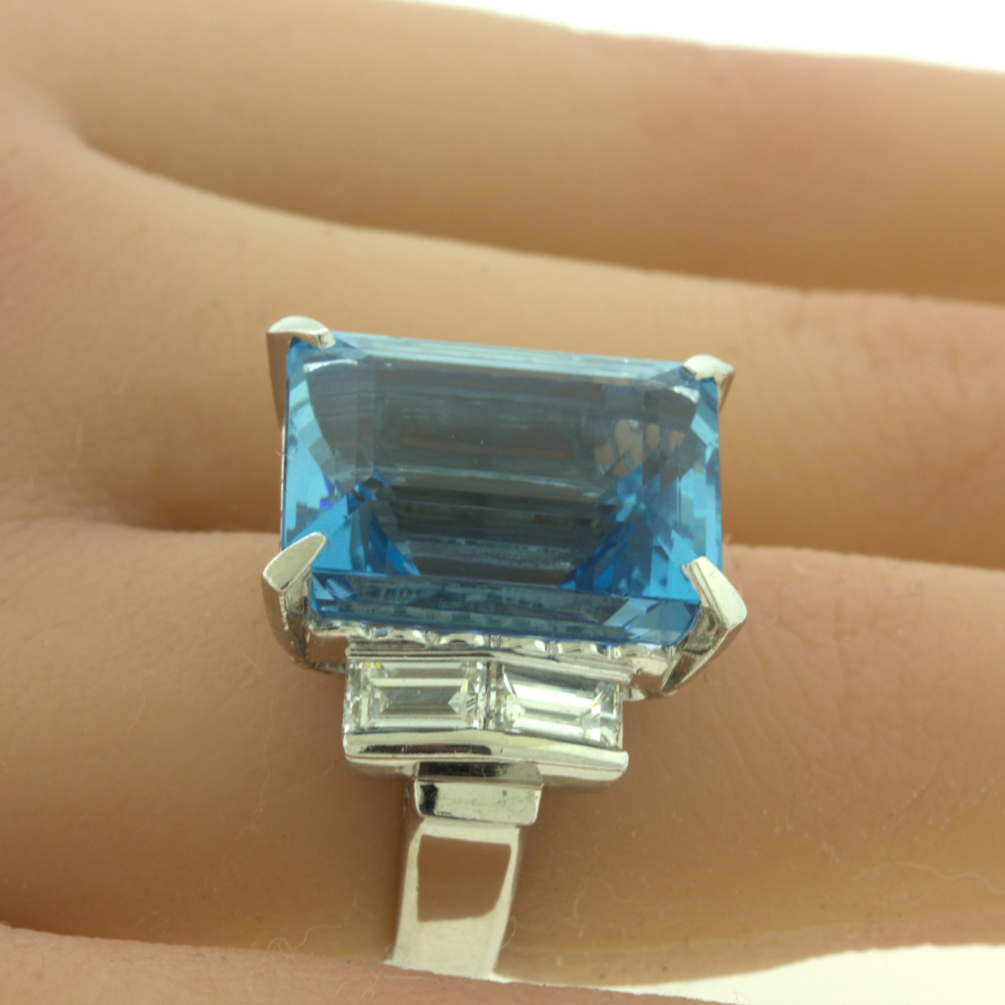 19.11 Carat Aquamarine Diamond Platinum Cocktail Ring For Sale 2