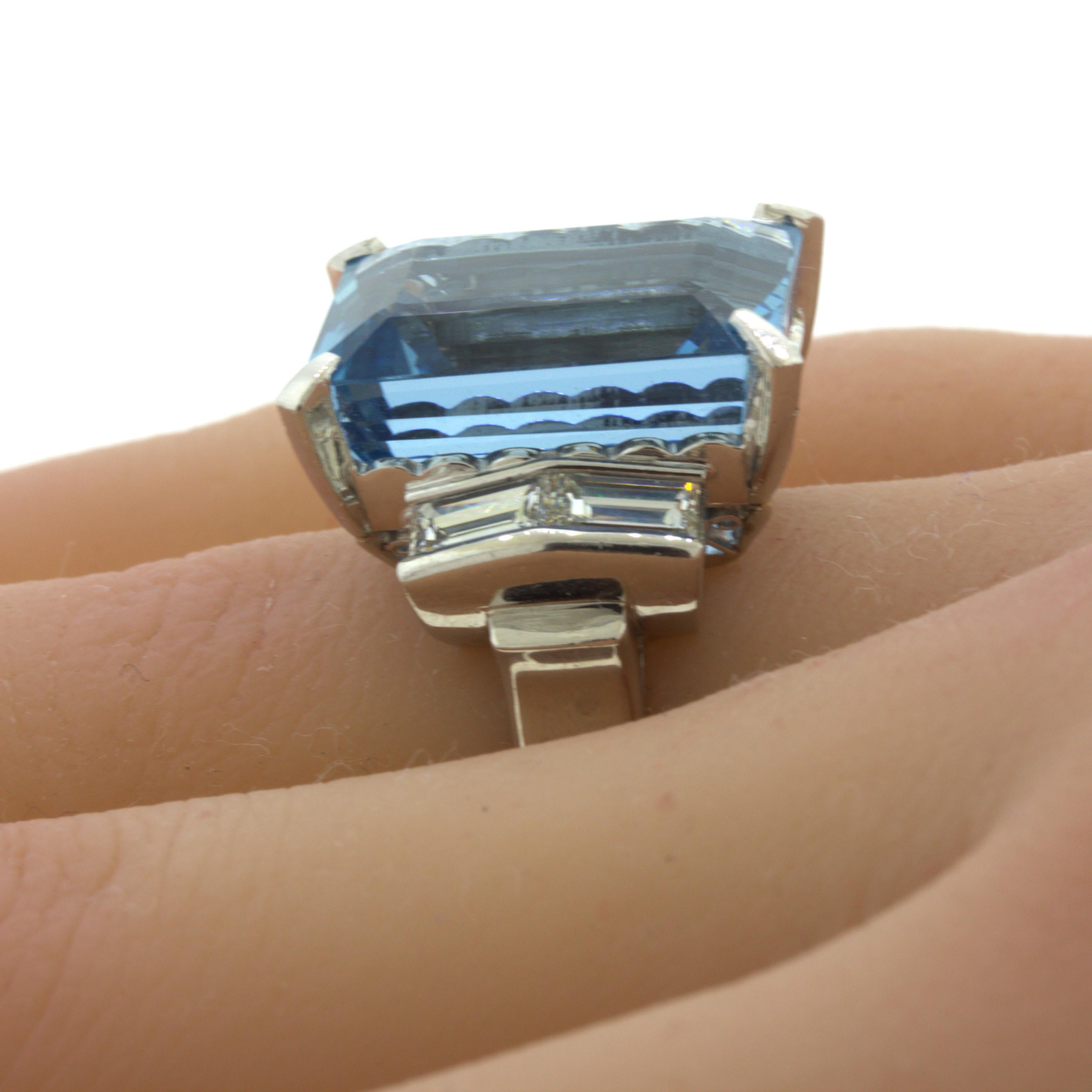 19.11 Carat Aquamarine Diamond Platinum Cocktail Ring For Sale 3