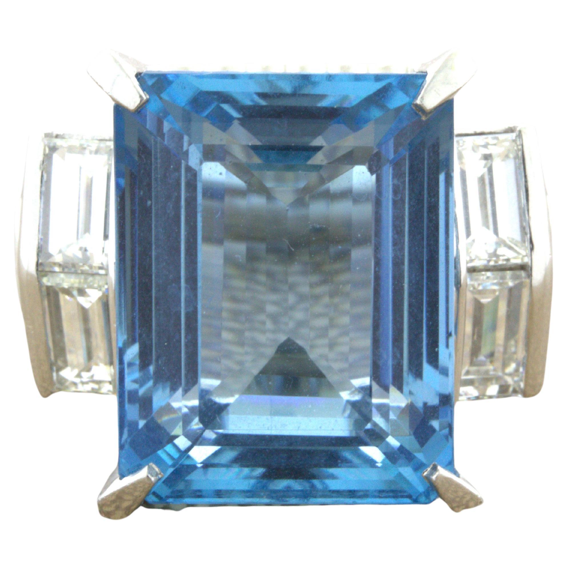 19.11 Carat Aquamarine Diamond Platinum Cocktail Ring For Sale