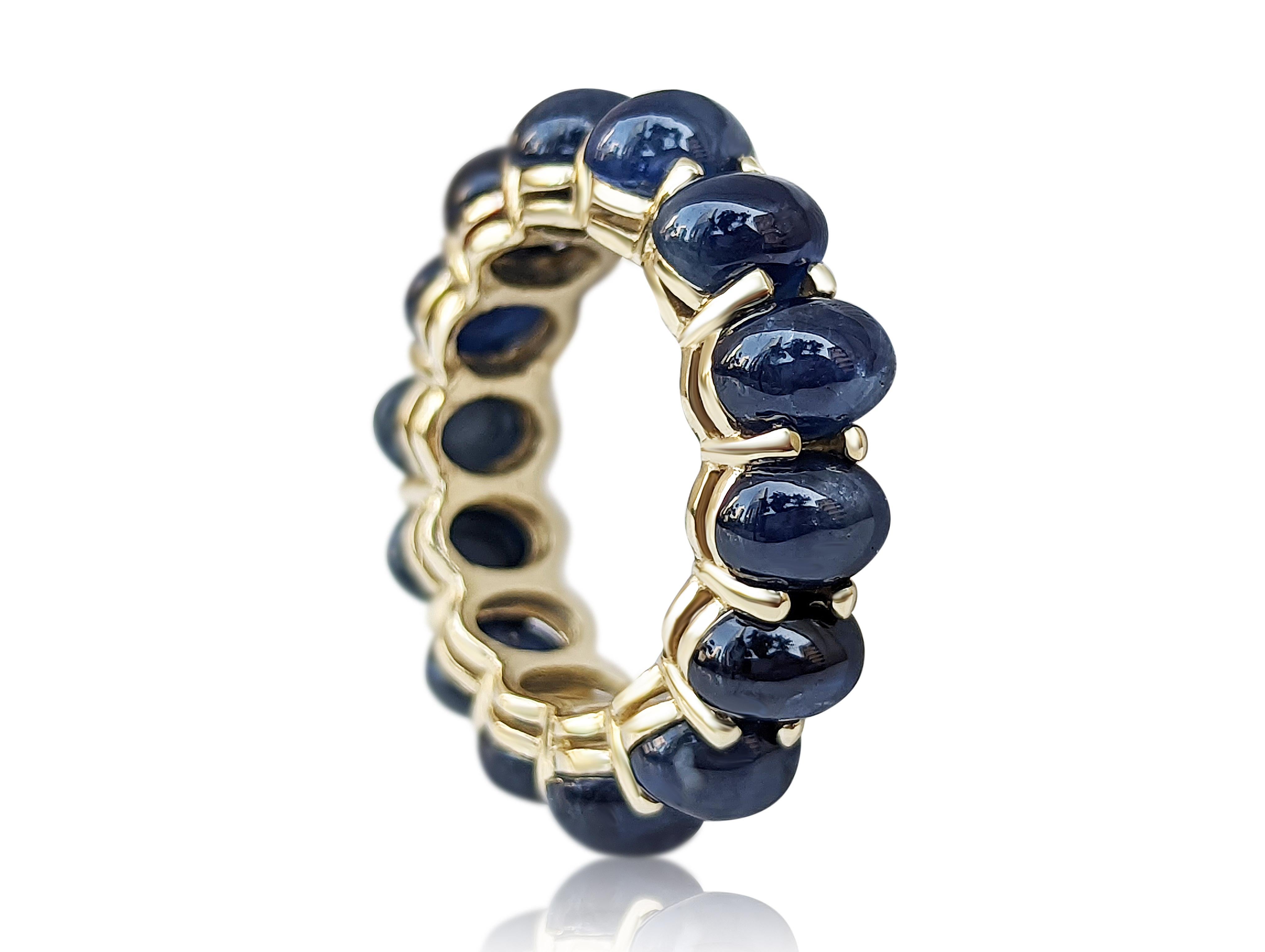 Round Cut 19.11 Carat Magnificent Blue Sapphire Eternity Band, 14Kt Yellow Gold, Ring