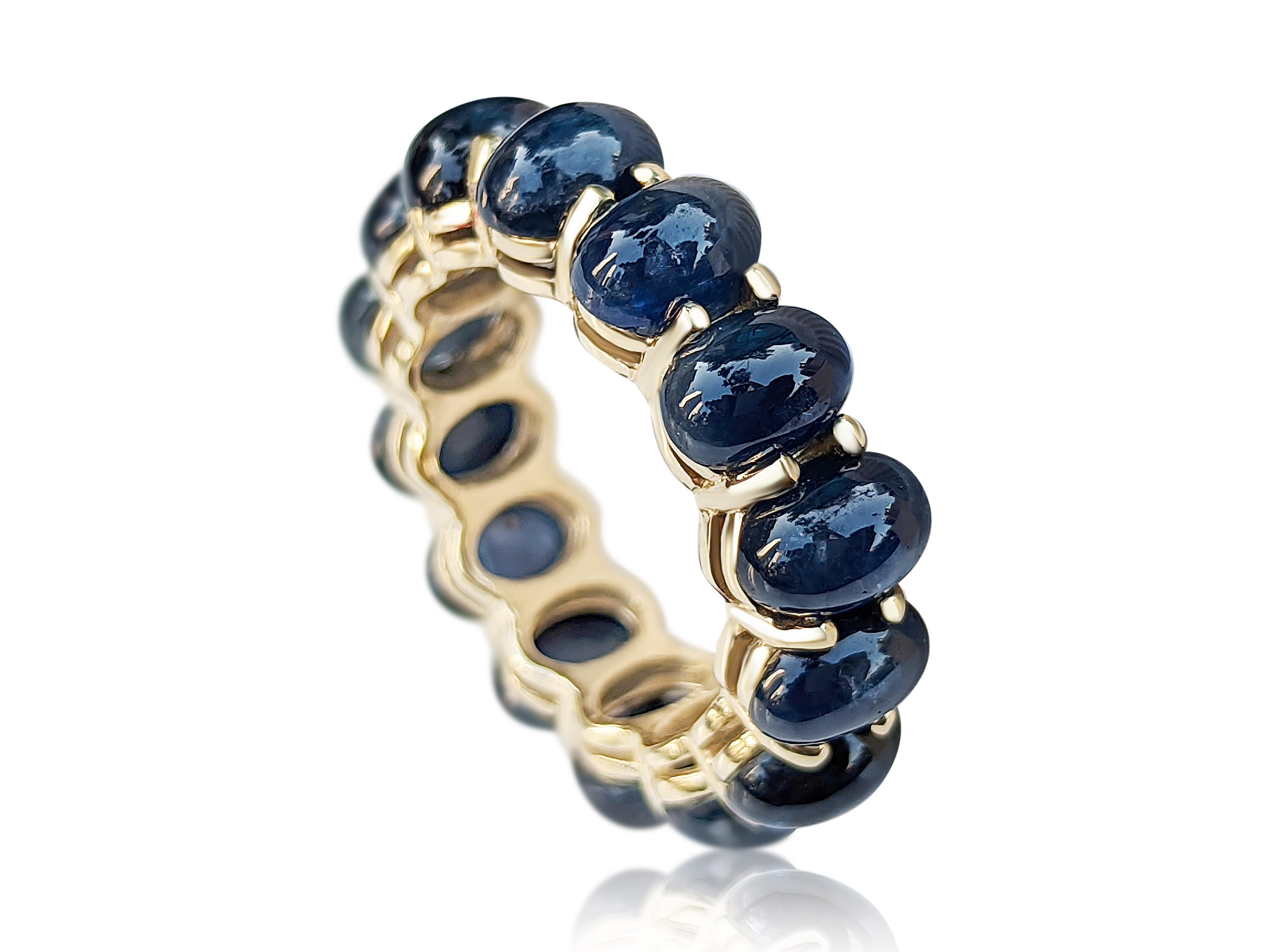 Round Cut 19.11 Carat Magnificent Blue Sapphire Eternity Band, 14Kt Yellow Gold, Ring