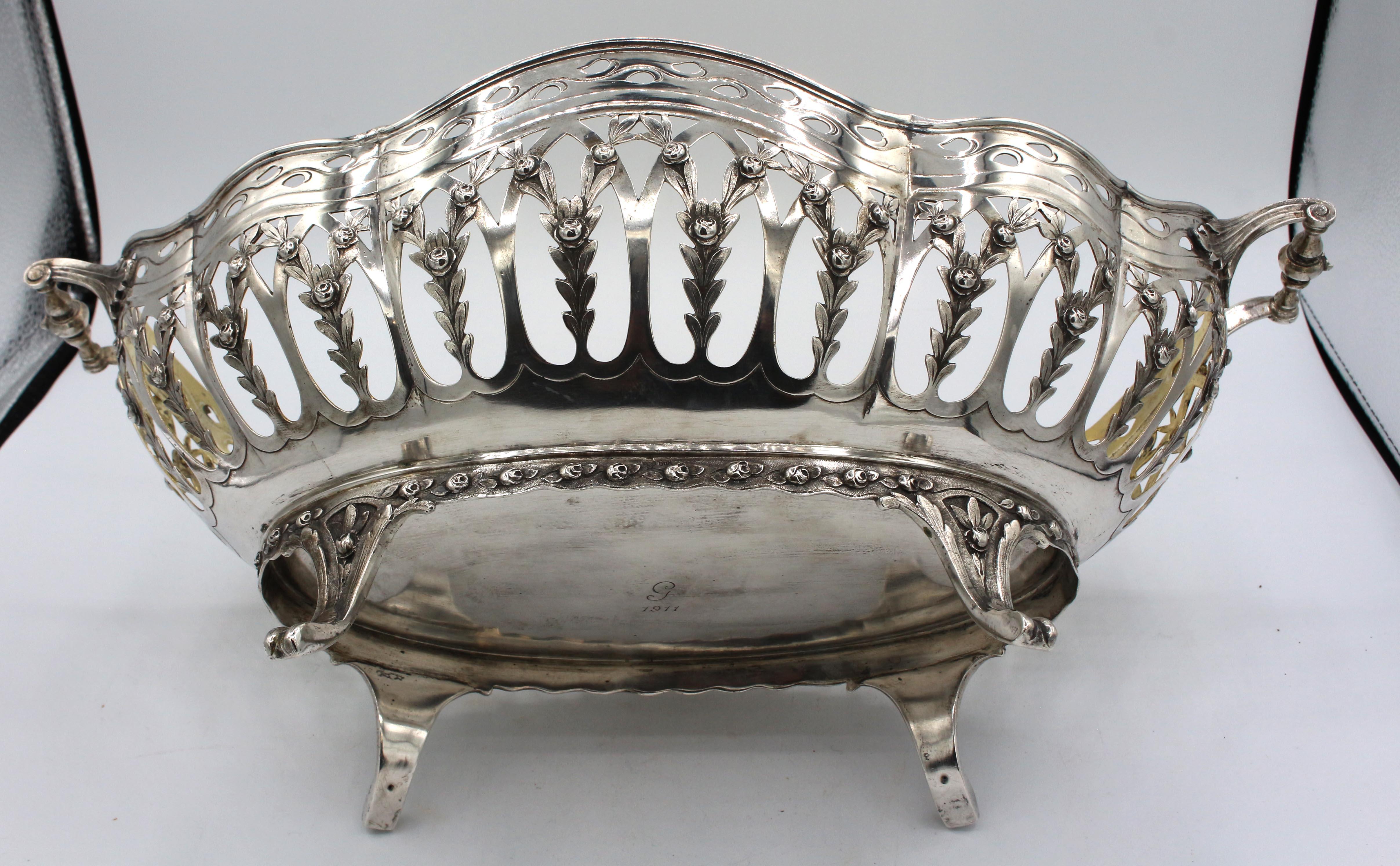 1911 Continental Silver Centerpiece Bowl with Glass Liner 5