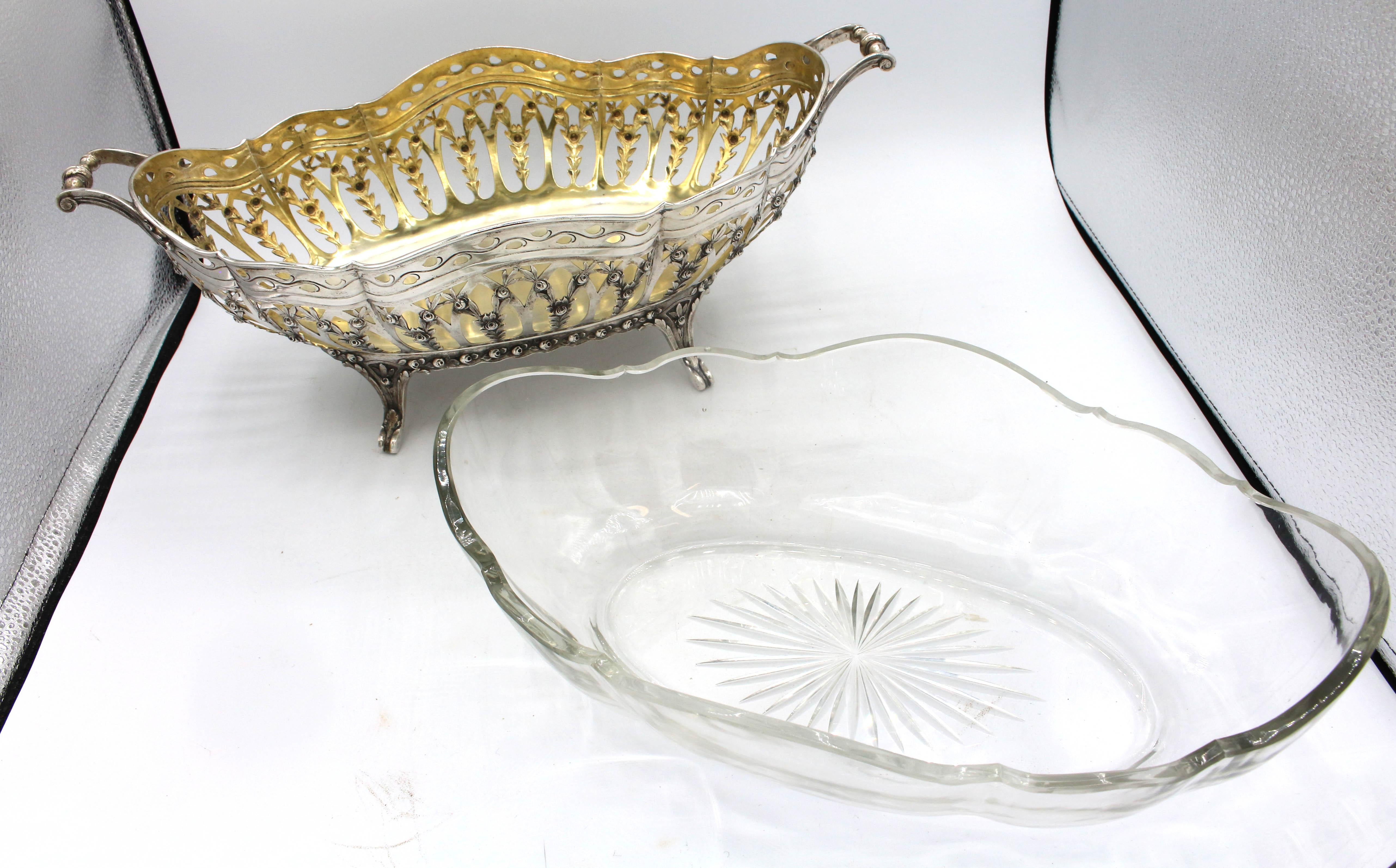 European 1911 Continental Silver Centerpiece Bowl with Glass Liner