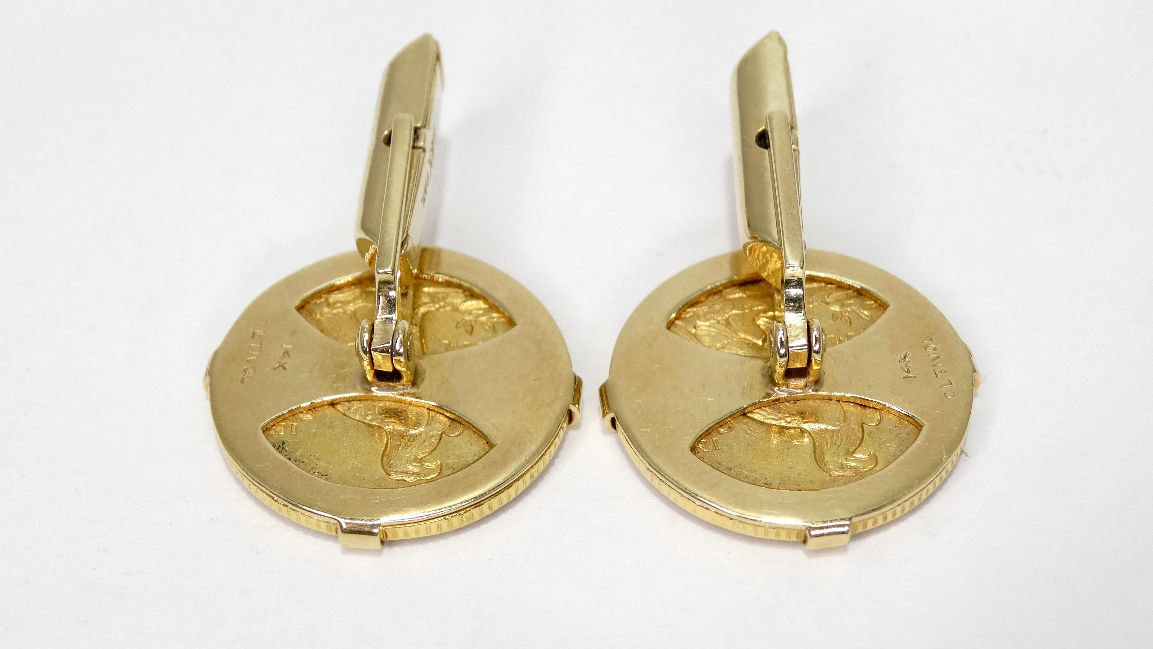 The perfect little accessory! Beautiful unisex cuff links featuring the 1911- D Indian Head $2.50 Coin wrapped in 14K gold hardware. The coin itself features the head of an Indian, 6 stars on each side, and engraved with 