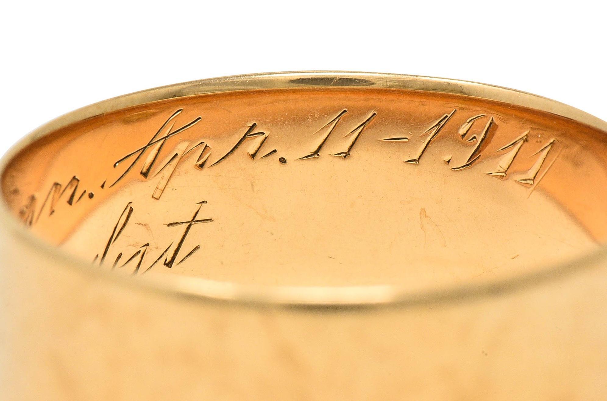 1911 Edwardian 14 Karat Yellow Gold Scottish Rite Antique Cigar Band Ring 7