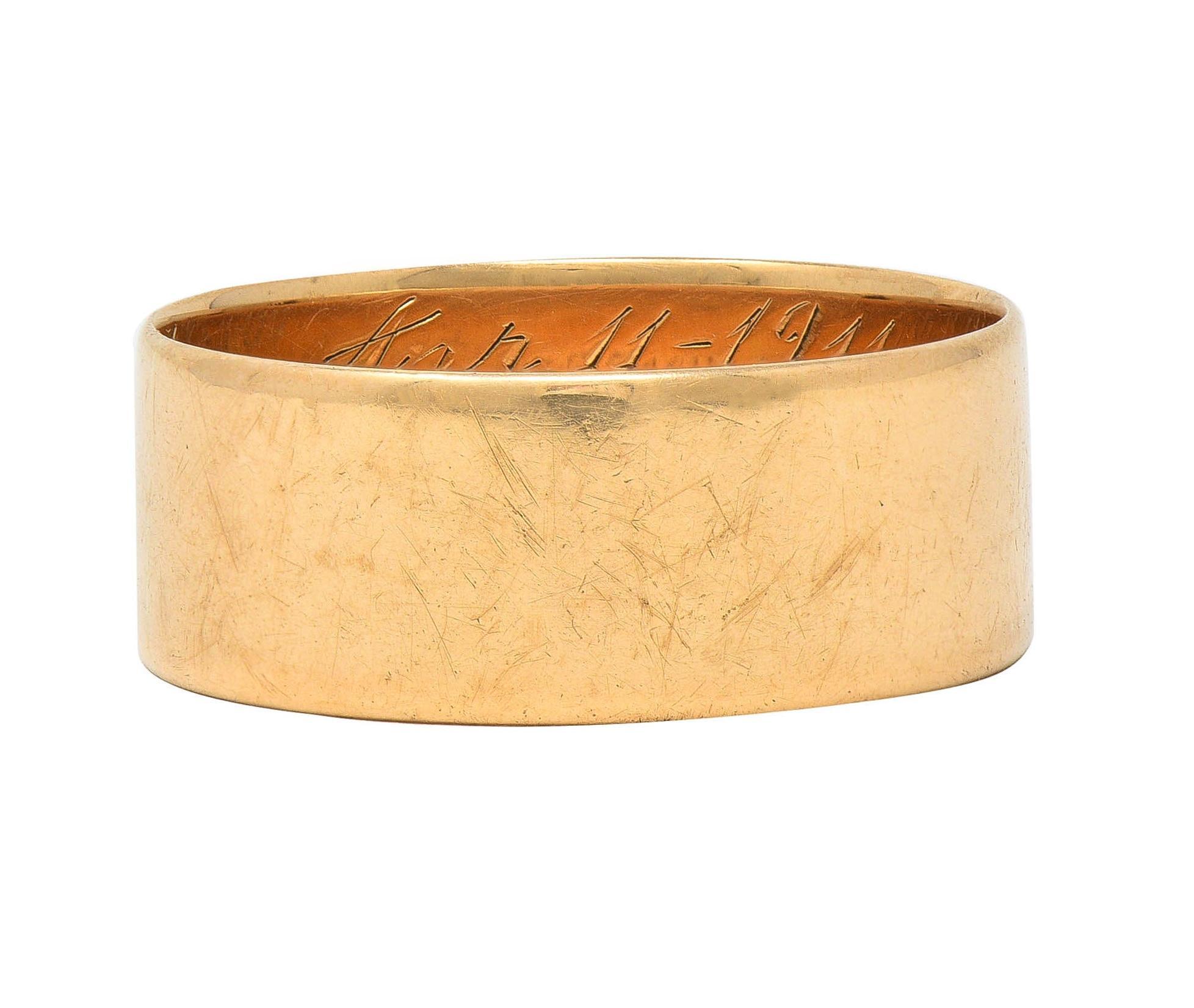 1911 Edwardian 14 Karat Yellow Gold Scottish Rite Antique Cigar Band Ring 8