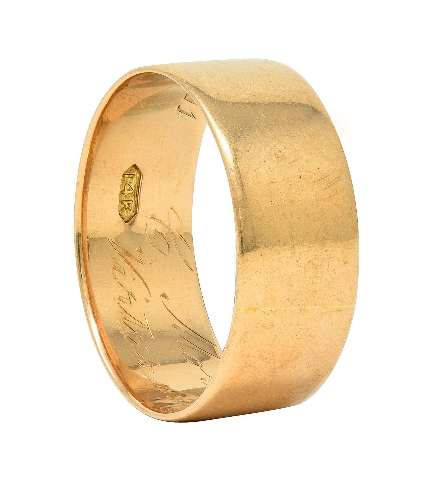 1911 Edwardian 14 Karat Yellow Gold Scottish Rite Antique Cigar Band Ring 9