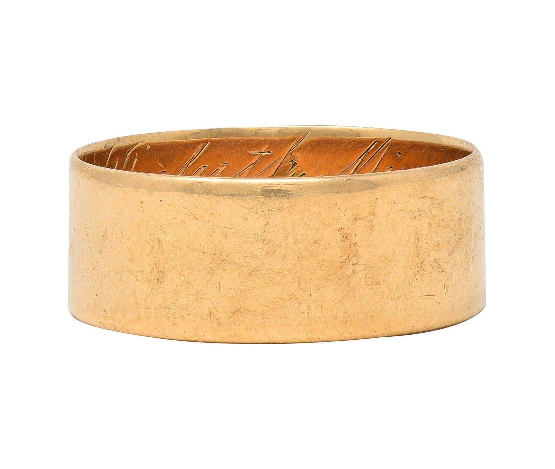 Women's or Men's 1911 Edwardian 14 Karat Yellow Gold Scottish Rite Antique Cigar Band Ring