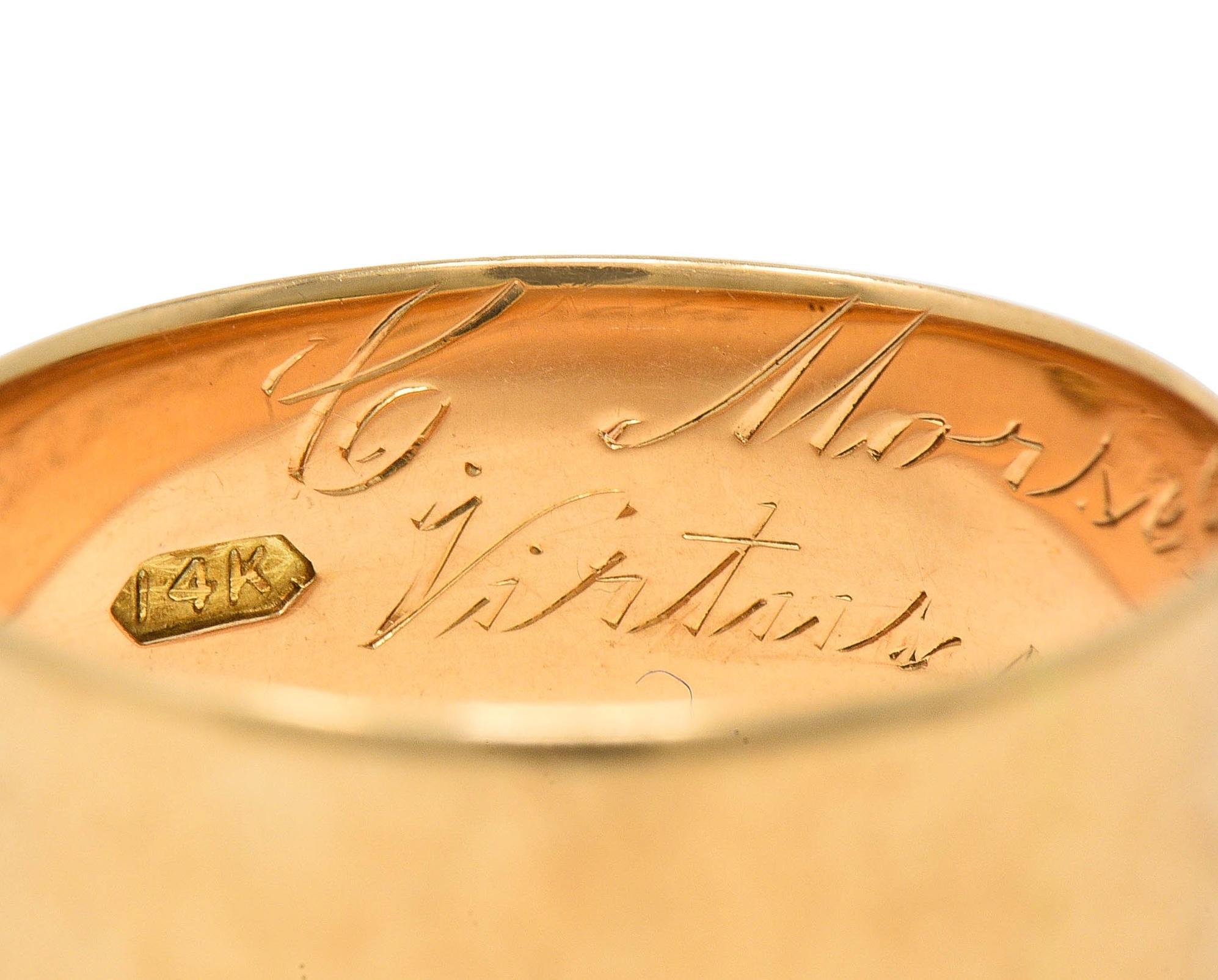 1911 Edwardian 14 Karat Yellow Gold Scottish Rite Antique Cigar Band Ring 3