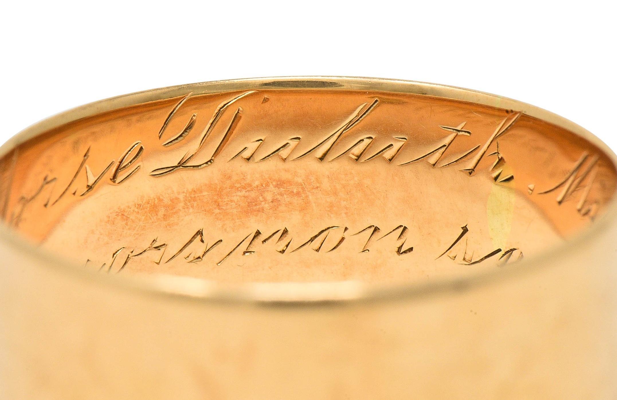 1911 Edwardian 14 Karat Yellow Gold Scottish Rite Antique Cigar Band Ring 5