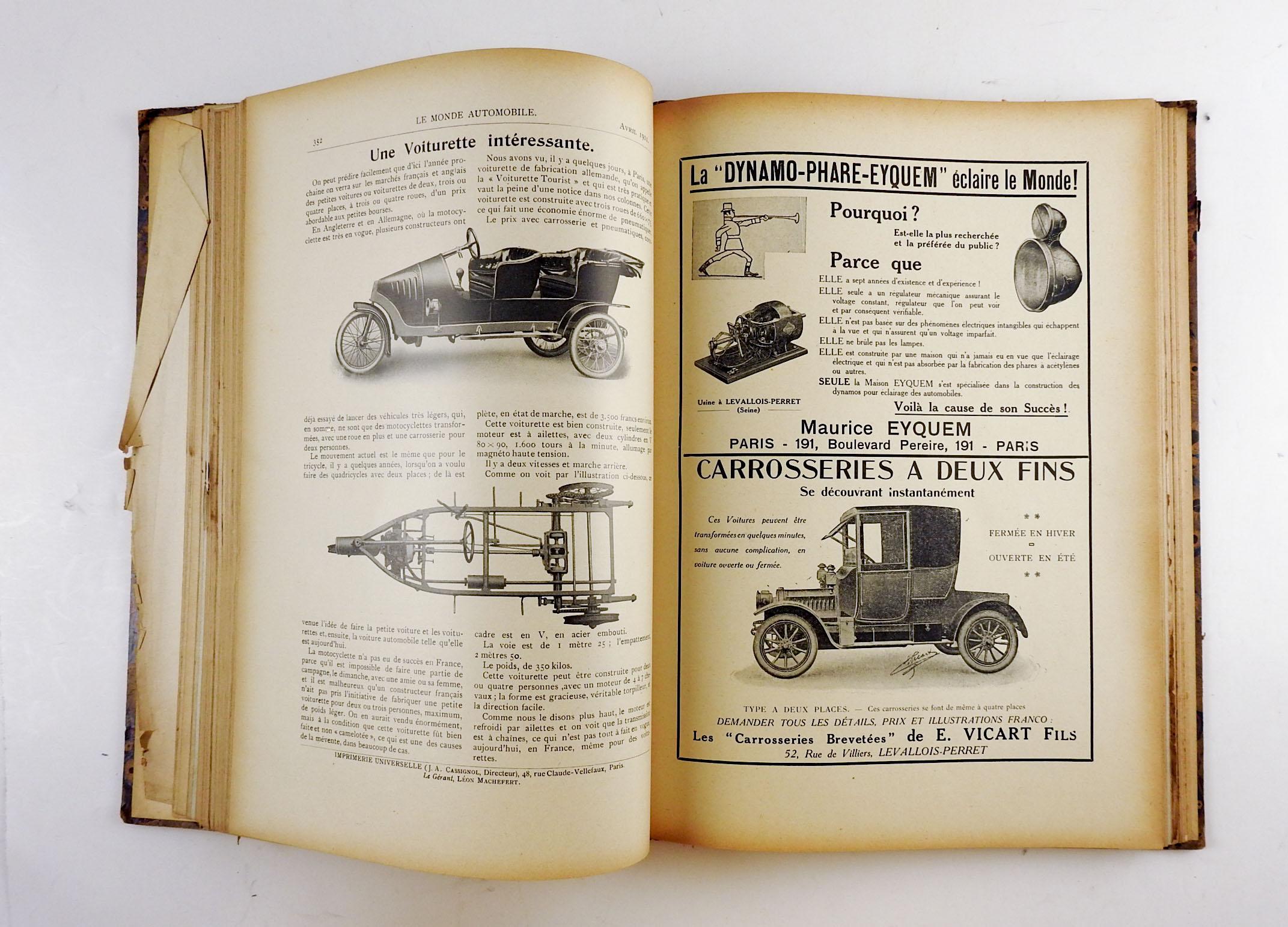 1911 French Le Monde Automobile Book In Good Condition For Sale In Seguin, TX