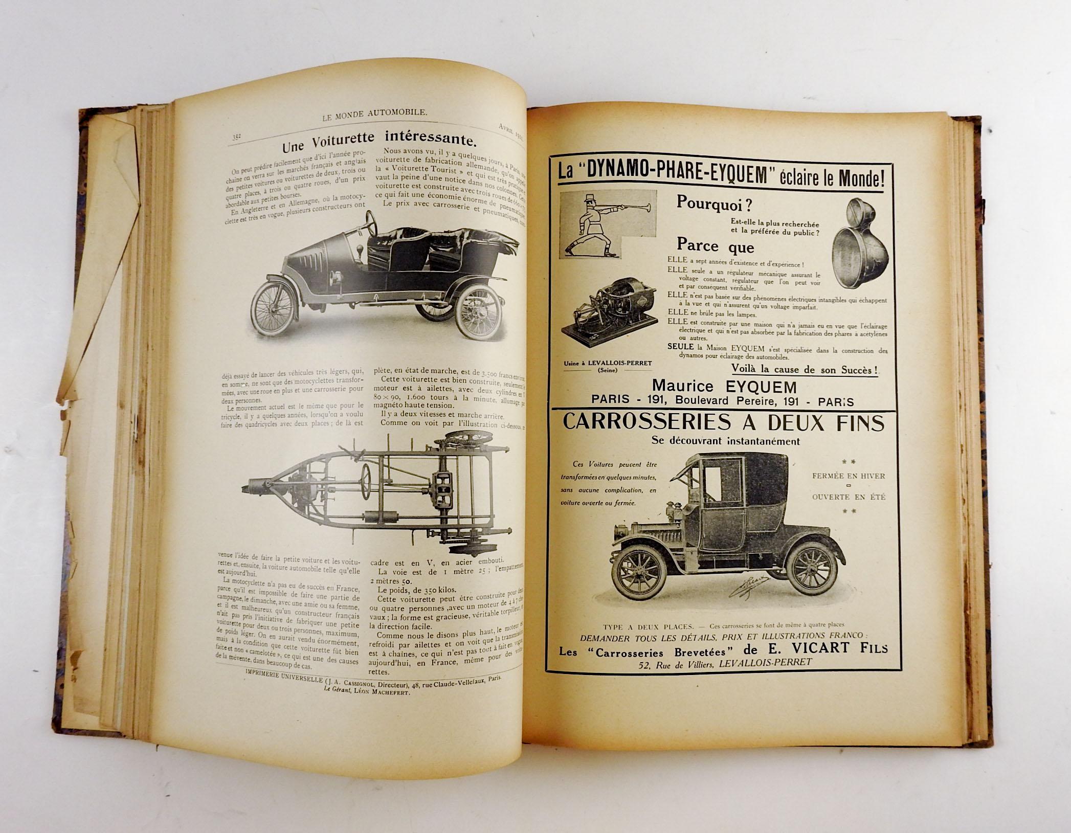 20th Century 1911 French Le Monde Automobile Book For Sale