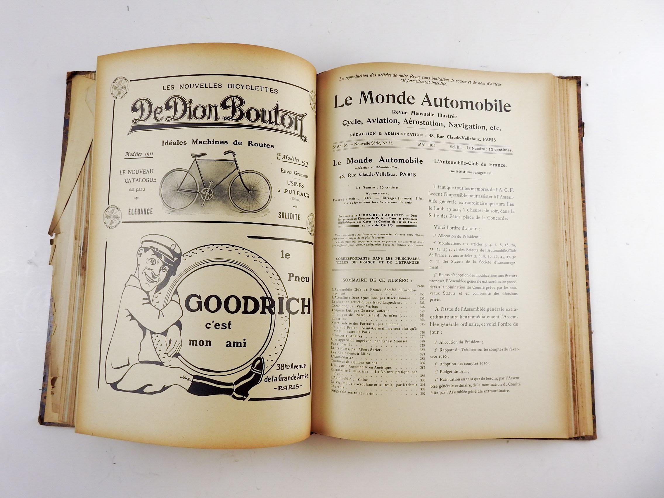 Paper 1911 French Le Monde Automobile Book For Sale