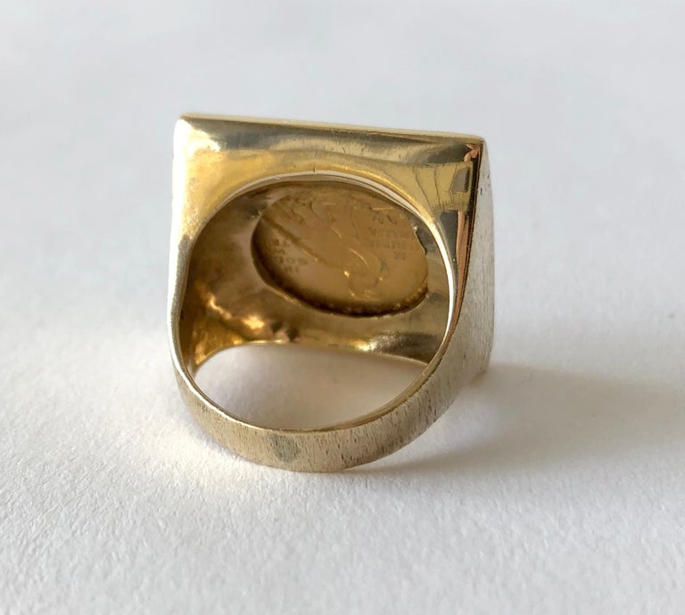 Women's or Men's 1911 Indian Head Quarter Eagle Gold Coin Enamel Ring For Sale