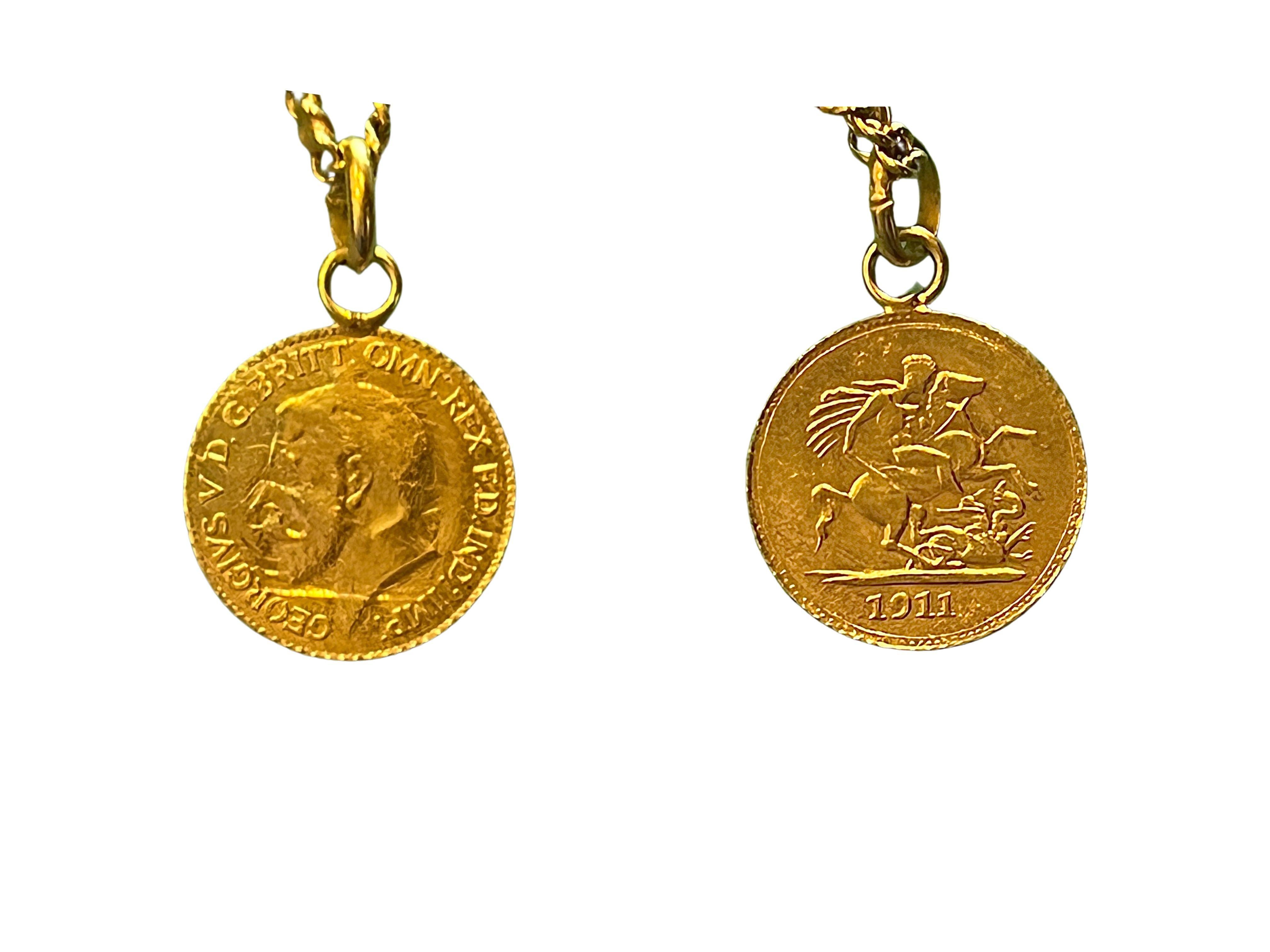 Women's or Men's 1911 King George V British Royal Mint Gold Coin Bracelet in 22k Gold Replica