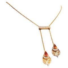 1911 Collier négligé nordique Citrine perles de rocaille massif 18K / 42.5cm / 6.5gr