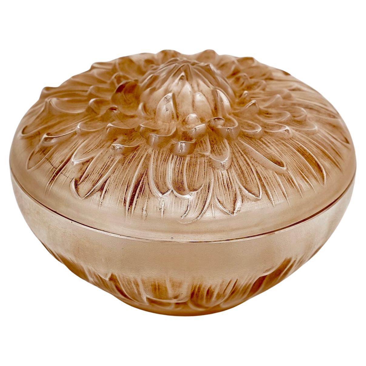 1911 René Lalique Box Chrysantheme Frosted Glass with Sepia Patina