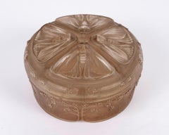 1911 Rene Lalique Box Quatre Papillons Butterflies Glass with Sepia Patina
